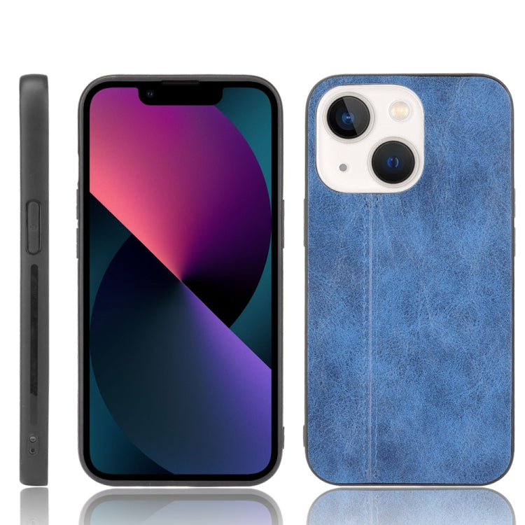 For iPhone 13 mini Sewing Cow Leather Soft PC Case