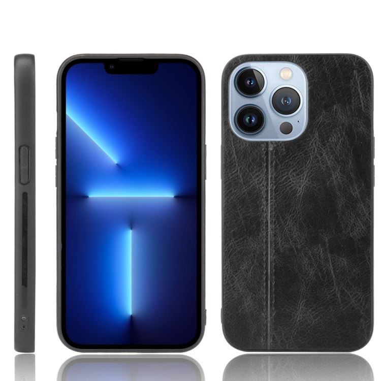 For iPhone 13 Pro Sewing Cow Leather Soft PC Case