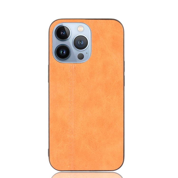 For iPhone 13 Pro Sewing Cow Leather Soft PC Case