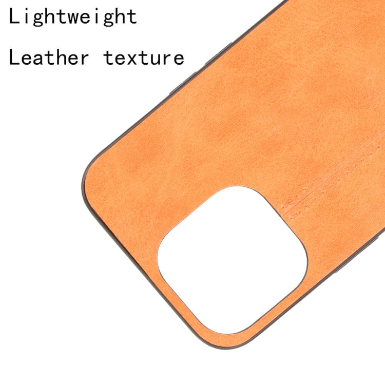 For iPhone 13 Pro Sewing Cow Leather Soft PC Case