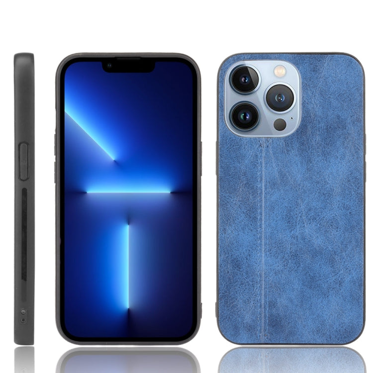 For iPhone 13 Pro Sewing Cow Leather Soft PC Case