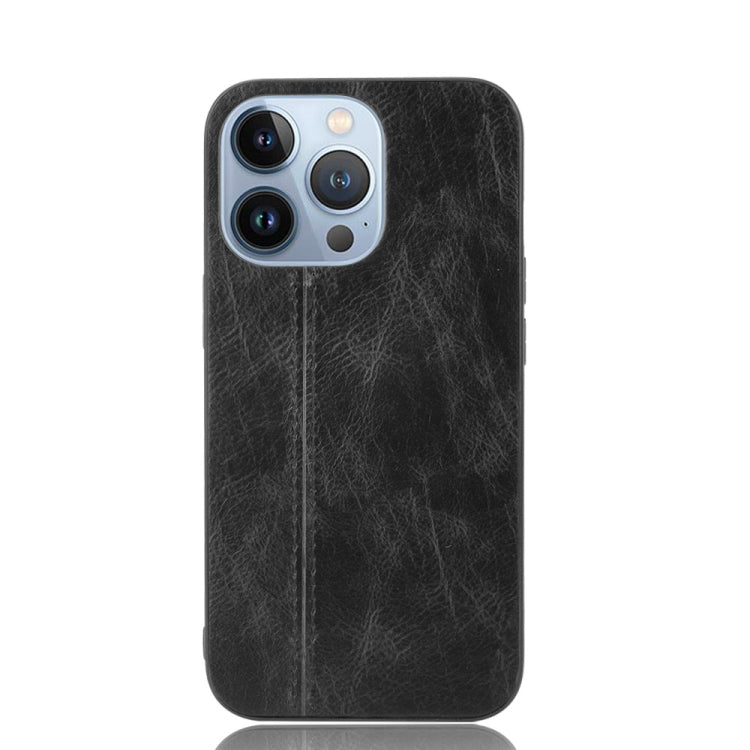 For iPhone 13 Pro Max Sewing Cow Leather Soft PC Case