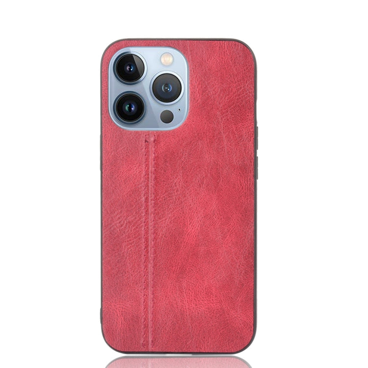 For iPhone 13 Pro Max Sewing Cow Leather Soft PC Case