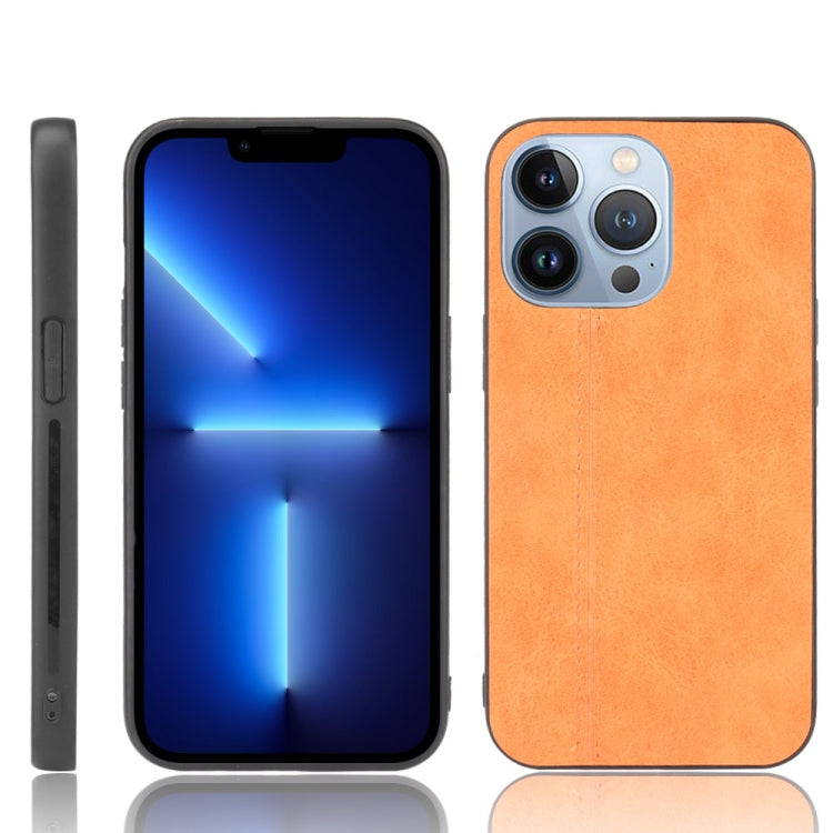 For iPhone 13 Pro Max Sewing Cow Leather Soft PC Case