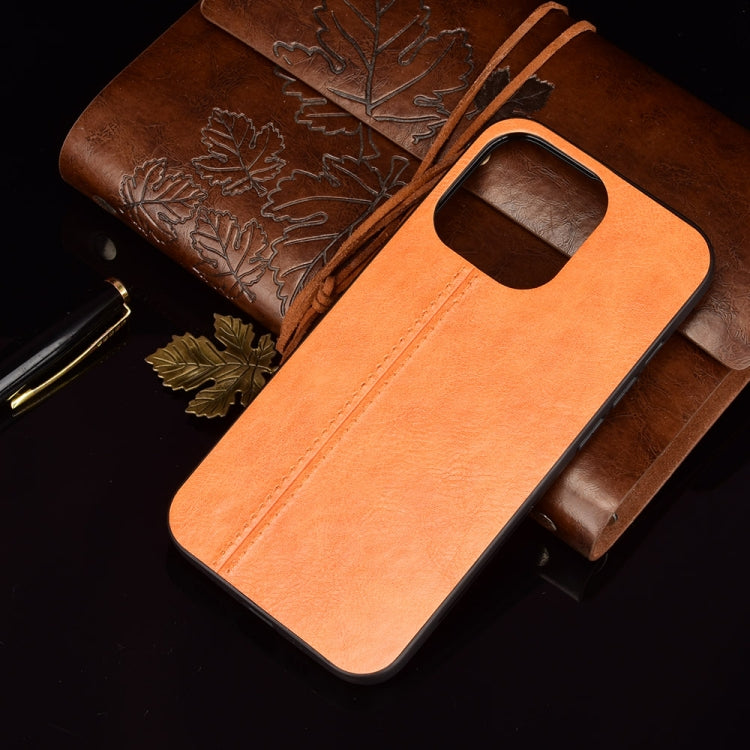 For iPhone 13 Pro Max Sewing Cow Leather Soft PC Case