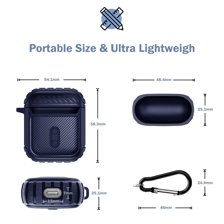 Leather Texture Anti-scratch Anti-full Earphone Protective Case with Hook For AirPods 1 / 2