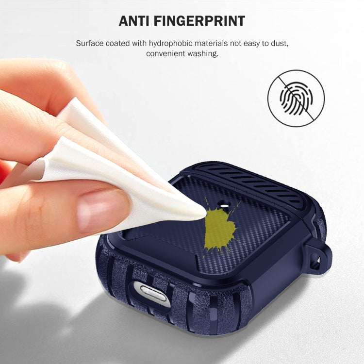 Leather Texture Anti-scratch Anti-full Earphone Protective Case with Hook For AirPods 1 / 2