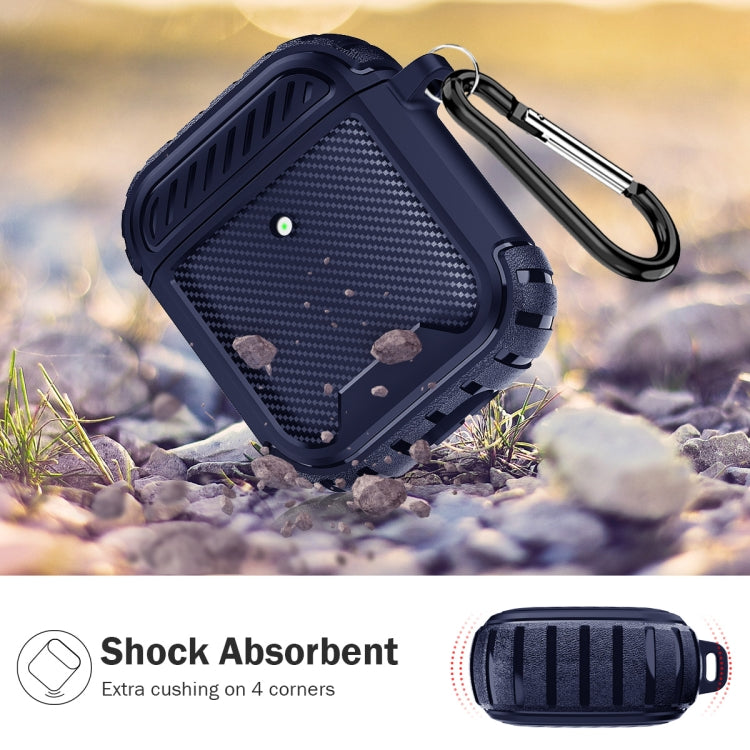 Leather Texture Anti-scratch Anti-full Earphone Protective Case with Hook For AirPods 1 / 2