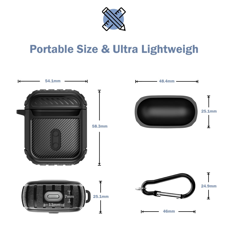 Leather Texture Anti-scratch Anti-full Earphone Protective Case with Hook For AirPods 1 / 2