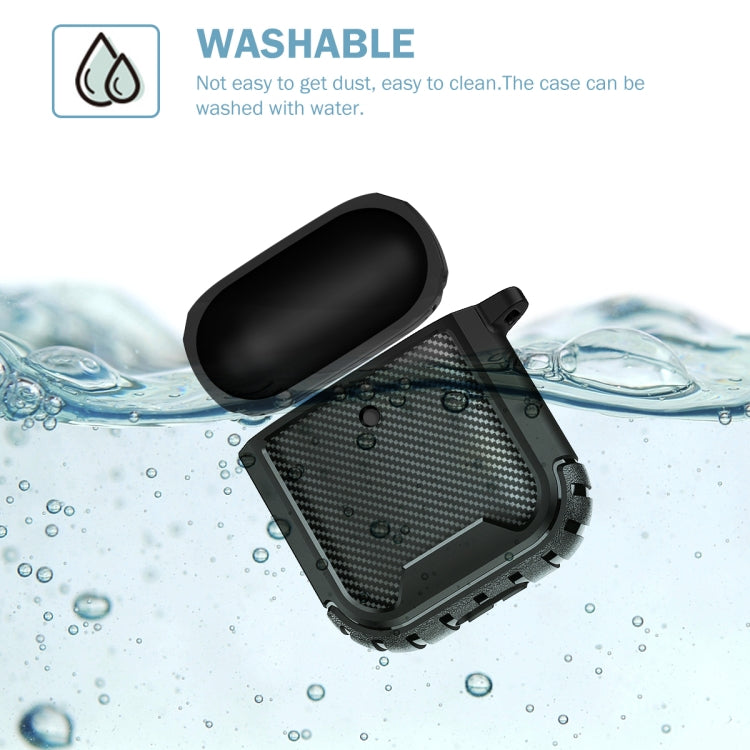 Leather Texture Anti-scratch Anti-full Earphone Protective Case with Hook For AirPods 1 / 2