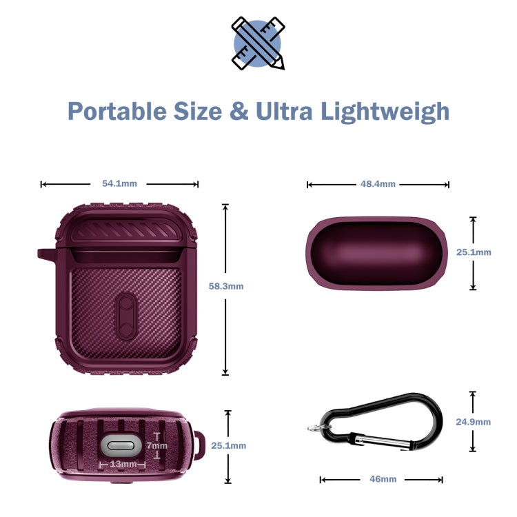 Leather Texture Anti-scratch Anti-full Earphone Protective Case with Hook For AirPods 1 / 2