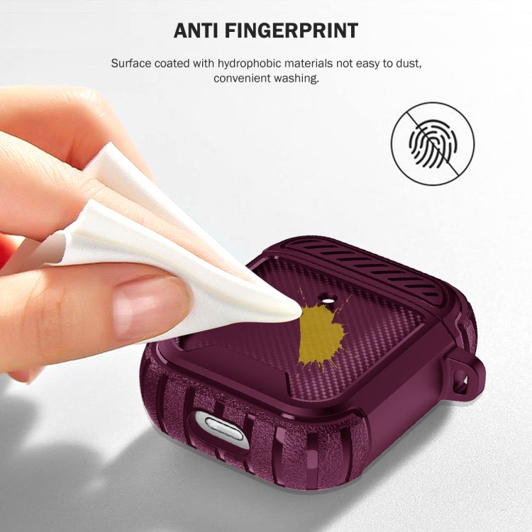 Leather Texture Anti-scratch Anti-full Earphone Protective Case with Hook For AirPods 1 / 2