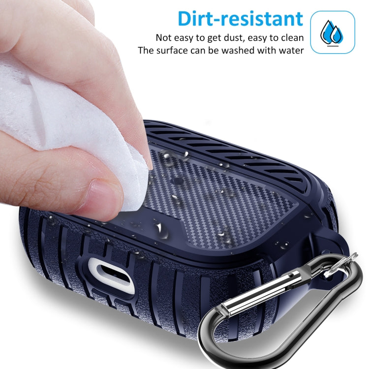 Leather Texture Anti-scratch Anti-full Earphone Protective Case with Hook For AirPods Pro(Royal Blue)