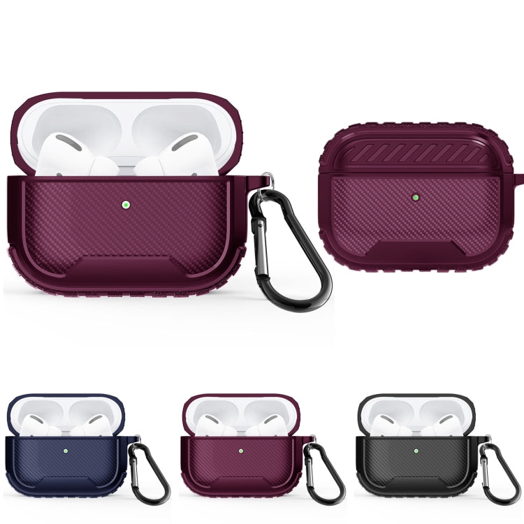 Leather Texture Anti-scratch Anti-full Earphone Protective Case with Hook For AirPods Pro(Royal Blue)