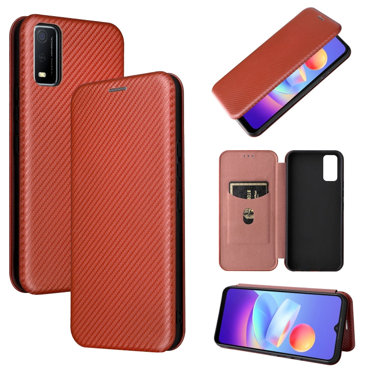 For vivo Y3s 2021 Carbon Fiber Texture Horizontal Flip Leather Phone Case