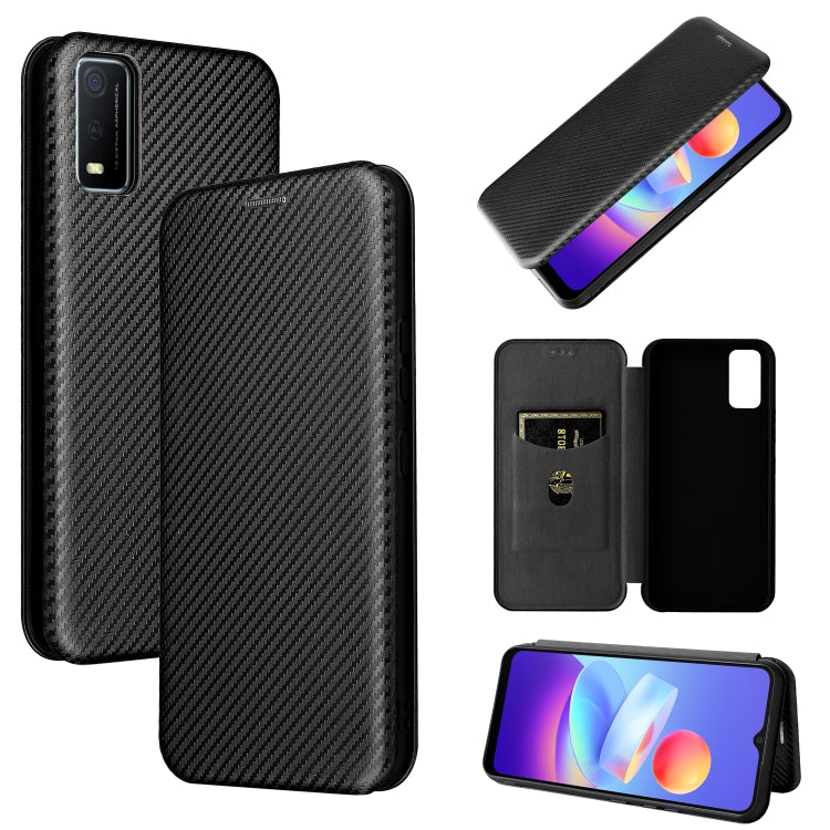 For vivo Y3s 2021 Carbon Fiber Texture Horizontal Flip Leather Phone Case