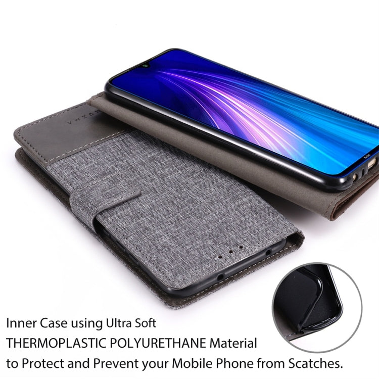 For Xiaomi Redmi Note 8 MUMXA MX102 Horizontal Flip Canvas Stitching Leather Case with Holder & Card Slots & Wallet(Grey)