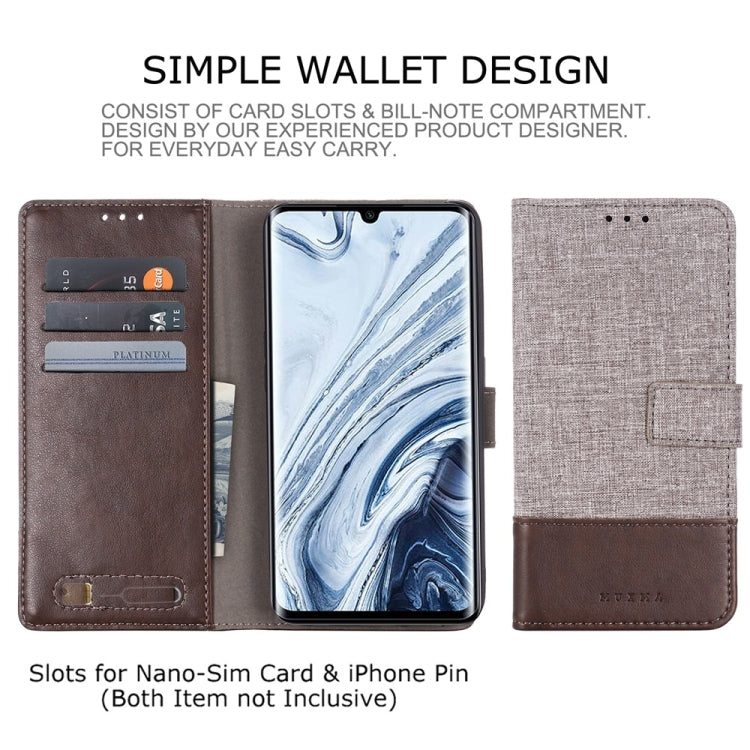 For Xiaomi Mi Note 10 MUMXA MX102 Horizontal Flip Canvas Stitching Leather Case with Holder & Card Slots & Wallet(Brown)