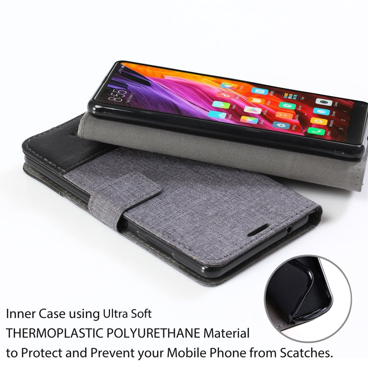 For Xiaomi Mi Mix 2 MUMXA MX102 Horizontal Flip Canvas Stitching Leather Case with Holder & Card Slots & Wallet(Black)