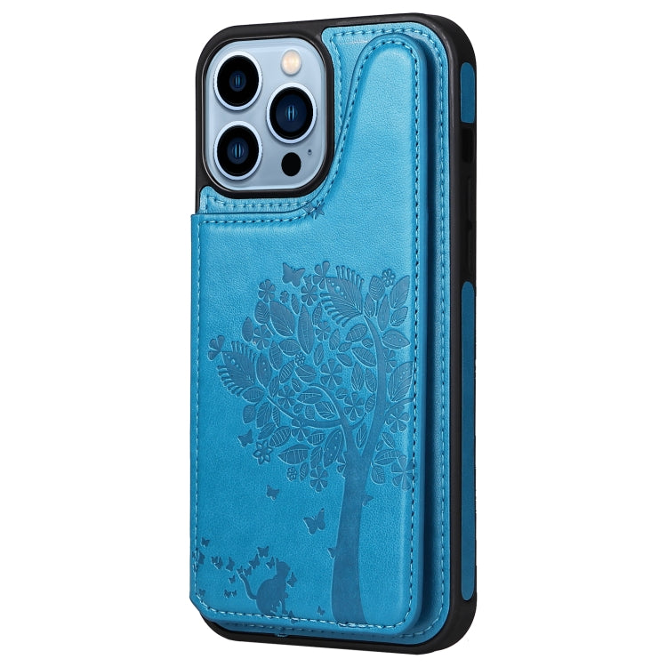 For iPhone 13 Pro Max Cat Tree Embossing Pattern Shockproof Phone Case