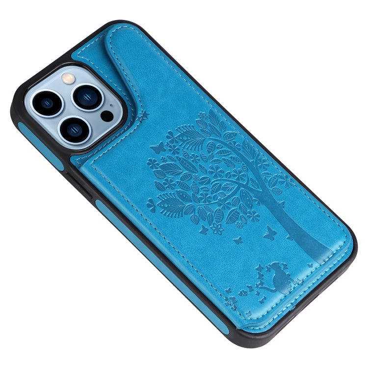 For iPhone 13 Pro Max Cat Tree Embossing Pattern Shockproof Phone Case
