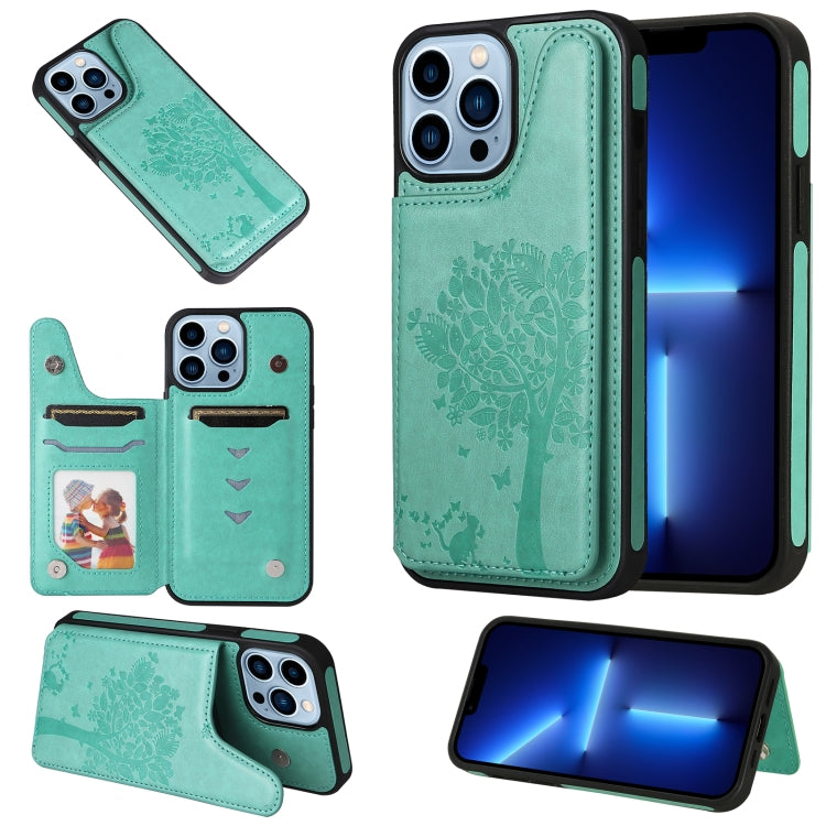 For iPhone 13 Pro Max Cat Tree Embossing Pattern Shockproof Phone Case