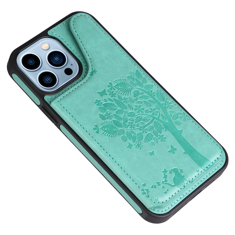 For iPhone 13 Pro Max Cat Tree Embossing Pattern Shockproof Phone Case