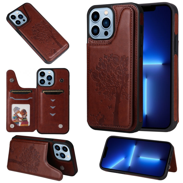 For iPhone 13 Pro Max Cat Tree Embossing Pattern Shockproof Phone Case