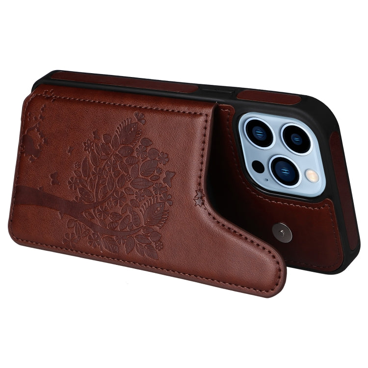 For iPhone 13 Pro Max Cat Tree Embossing Pattern Shockproof Phone Case