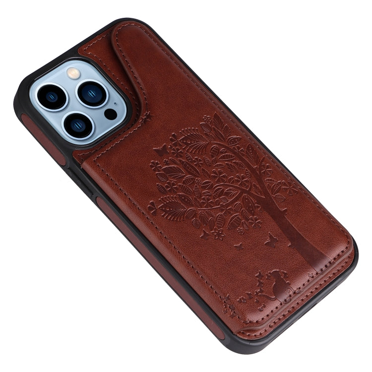 For iPhone 13 Pro Max Cat Tree Embossing Pattern Shockproof Phone Case