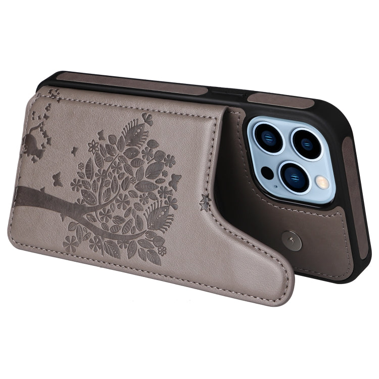 For iPhone 13 Pro Max Cat Tree Embossing Pattern Shockproof Phone Case