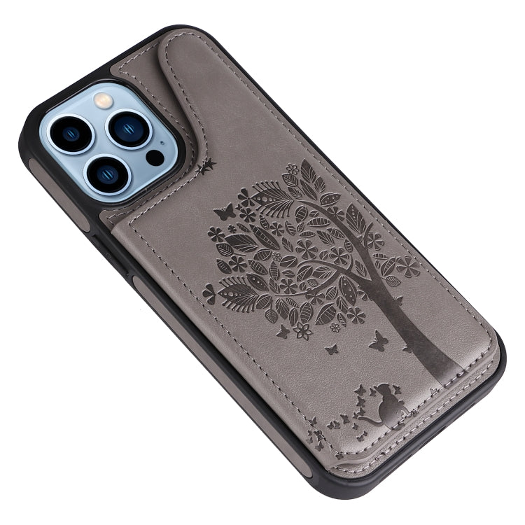 For iPhone 13 Pro Max Cat Tree Embossing Pattern Shockproof Phone Case