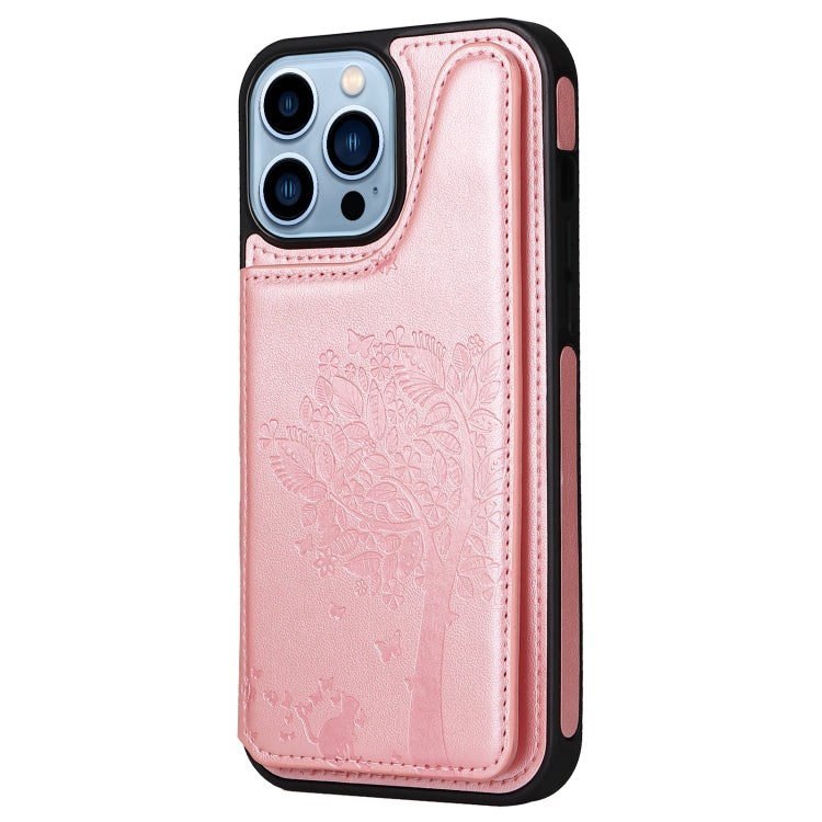 For iPhone 13 Pro Max Cat Tree Embossing Pattern Shockproof Phone Case