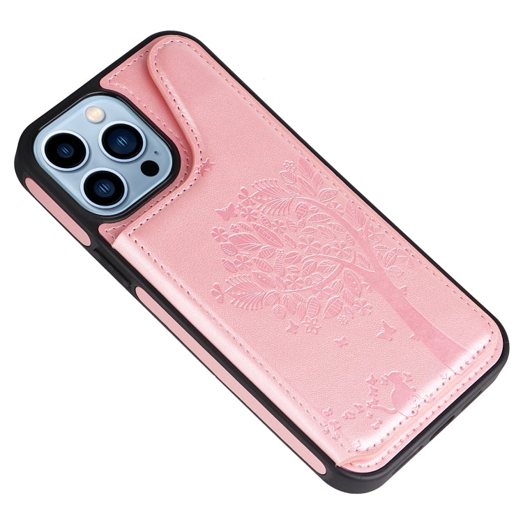 For iPhone 13 Pro Max Cat Tree Embossing Pattern Shockproof Phone Case