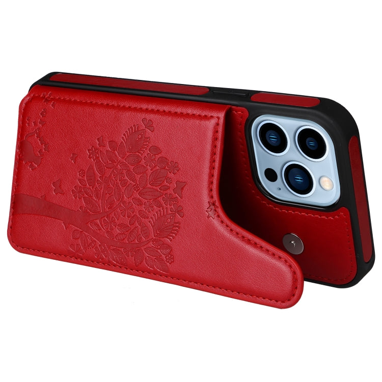 For iPhone 13 Pro Max Cat Tree Embossing Pattern Shockproof Phone Case