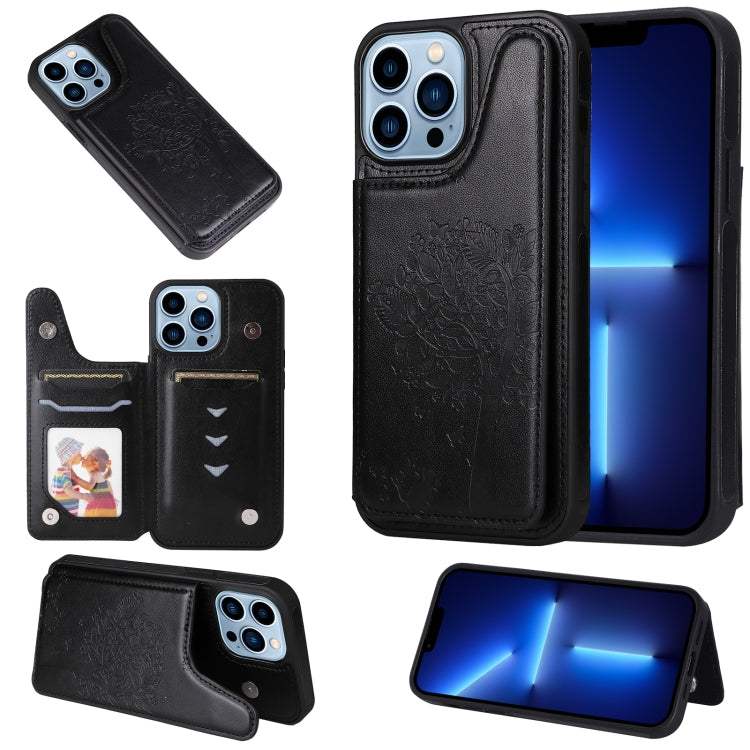 For iPhone 13 Pro Max Cat Tree Embossing Pattern Shockproof Phone Case