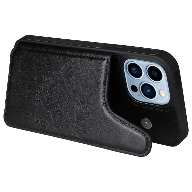 For iPhone 13 Pro Max Cat Tree Embossing Pattern Shockproof Phone Case