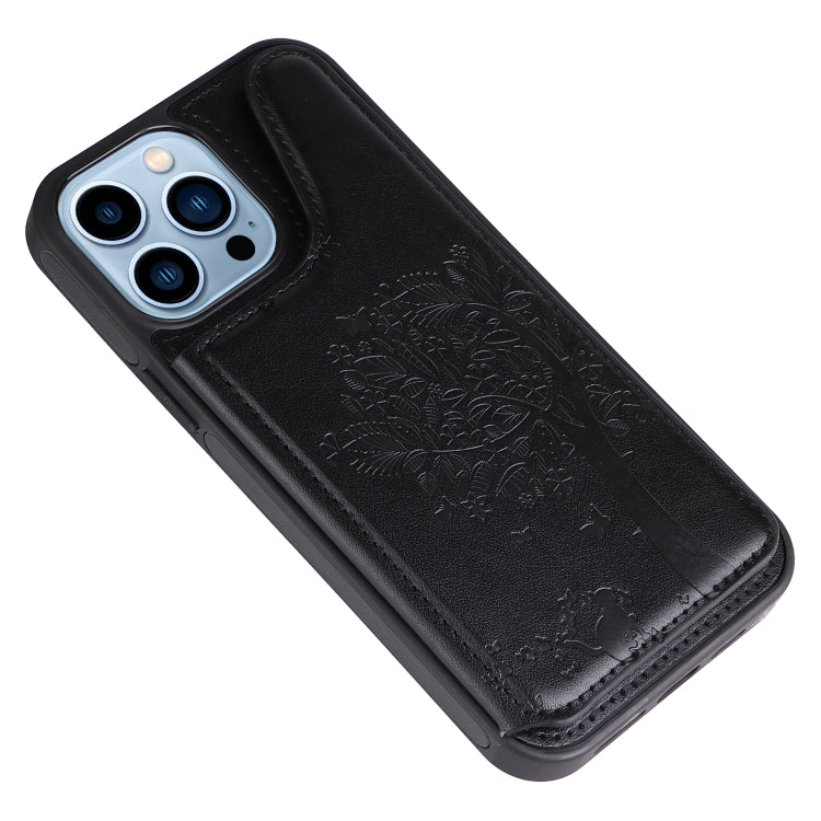 For iPhone 13 Pro Max Cat Tree Embossing Pattern Shockproof Phone Case