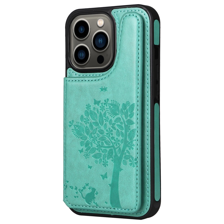 For iPhone 13 Pro Cat Tree Embossing Pattern Shockproof Phone Case