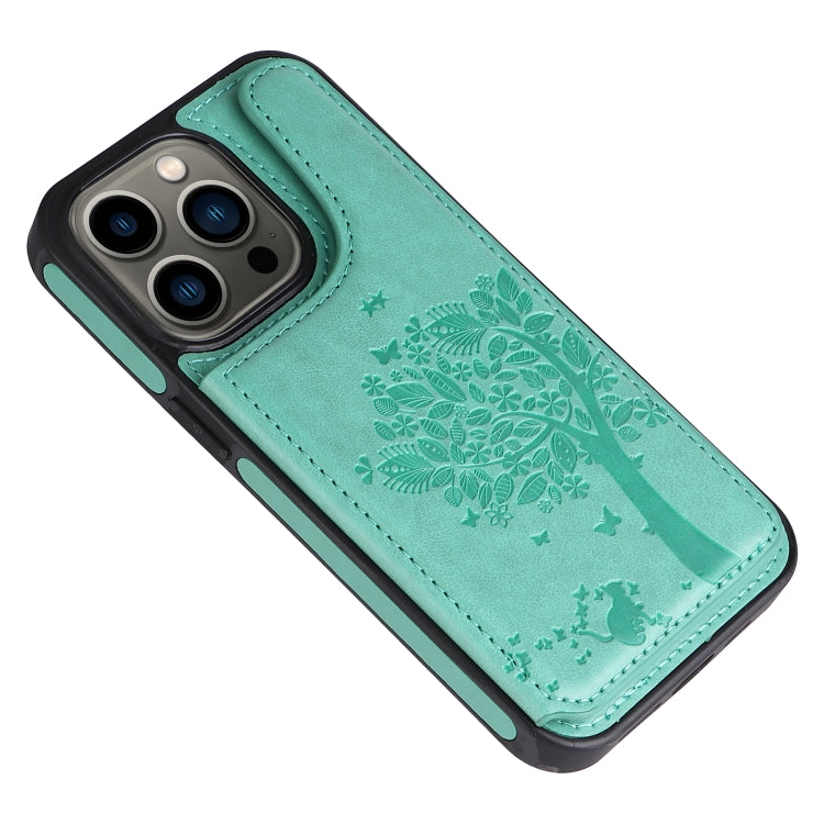 For iPhone 13 Pro Cat Tree Embossing Pattern Shockproof Phone Case