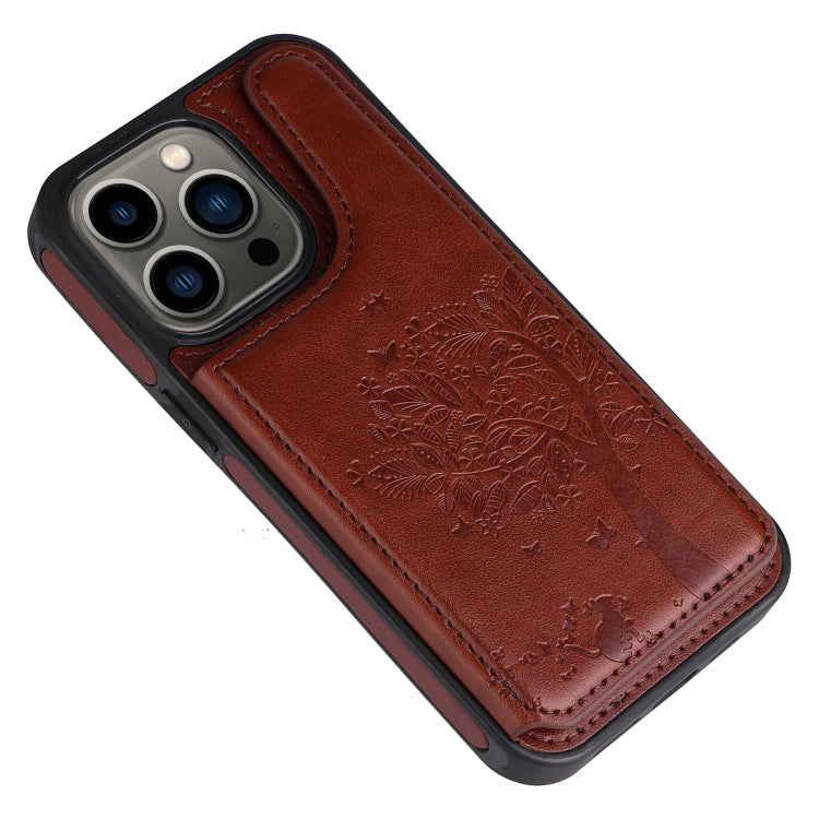 For iPhone 13 Pro Cat Tree Embossing Pattern Shockproof Phone Case