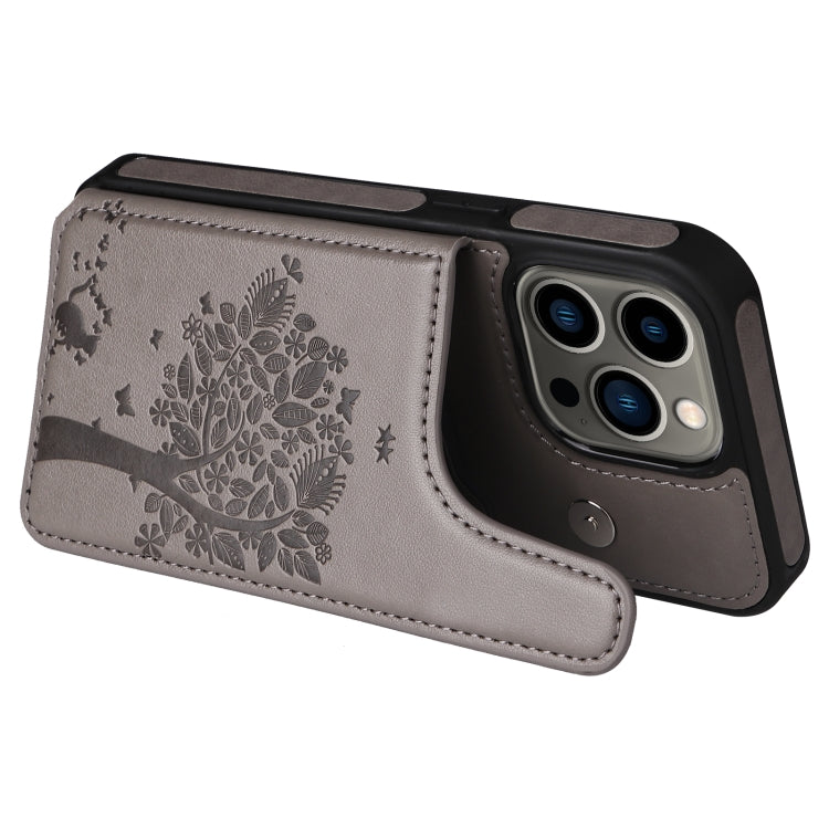 For iPhone 13 Pro Cat Tree Embossing Pattern Shockproof Phone Case