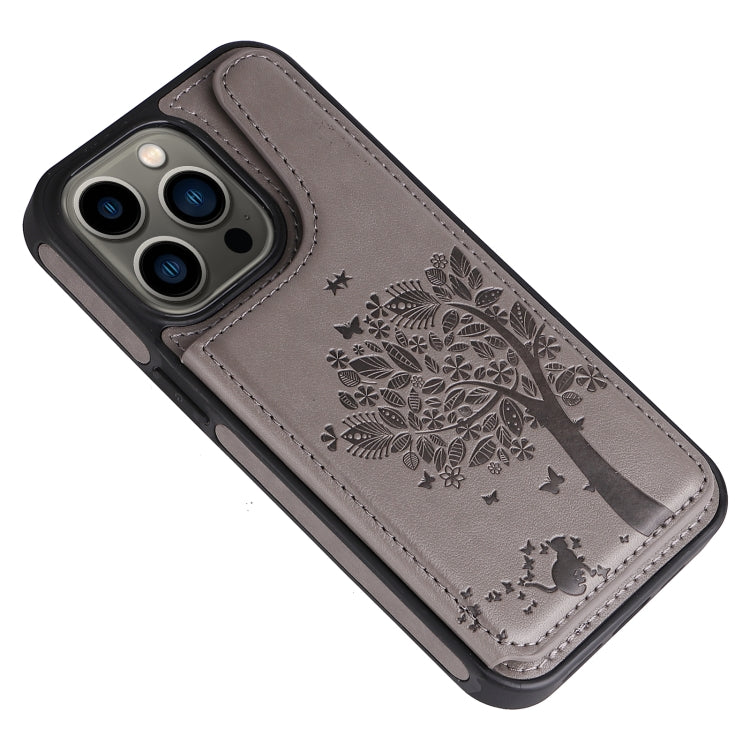 For iPhone 13 Pro Cat Tree Embossing Pattern Shockproof Phone Case
