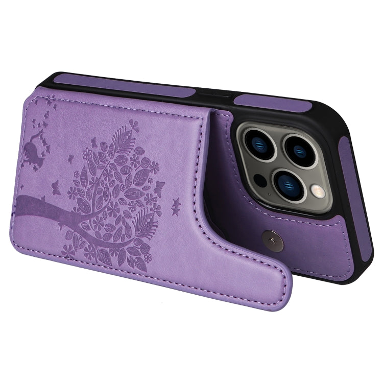 For iPhone 13 Pro Cat Tree Embossing Pattern Shockproof Phone Case