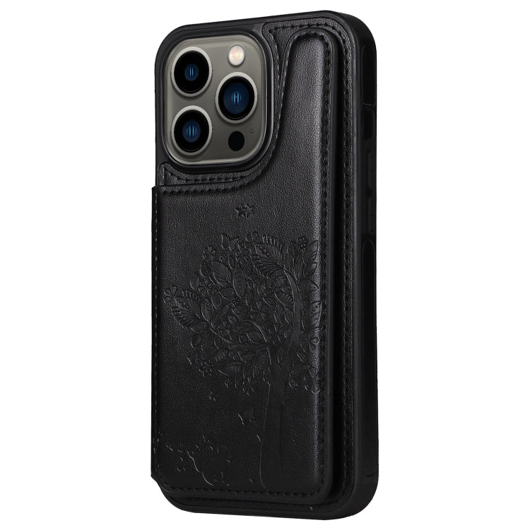 For iPhone 13 Pro Cat Tree Embossing Pattern Shockproof Phone Case