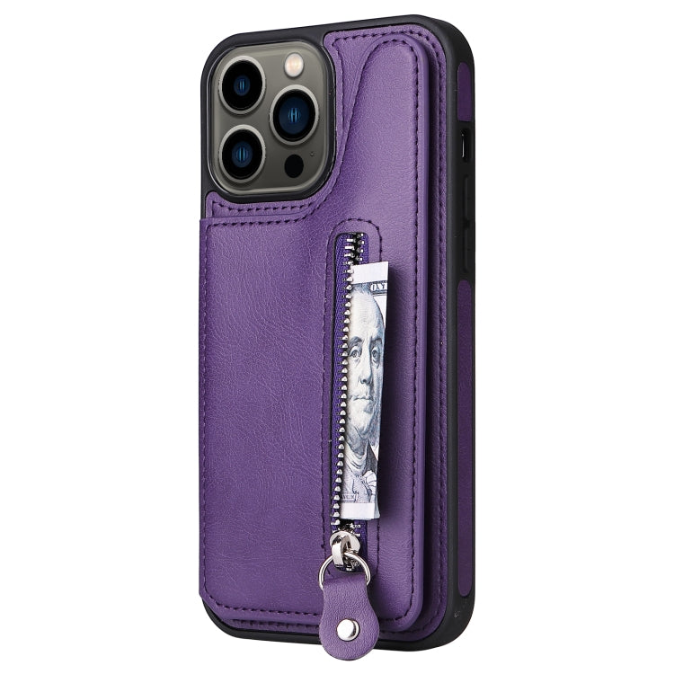 For iPhone 13 Pro Max Solid Color Double Buckle Zipper Shockproof Phone Case