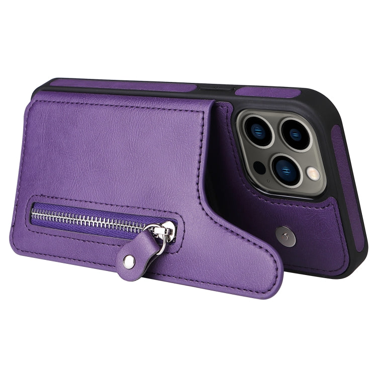 For iPhone 13 Pro Max Solid Color Double Buckle Zipper Shockproof Phone Case