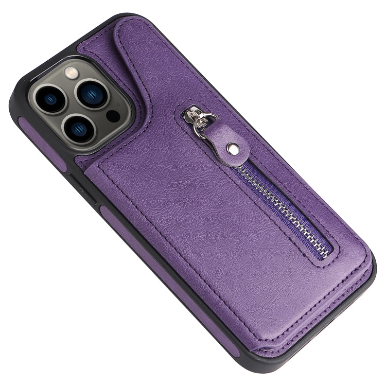 For iPhone 13 Pro Max Solid Color Double Buckle Zipper Shockproof Phone Case