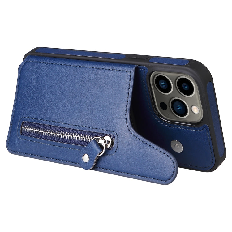 For iPhone 13 Pro Max Solid Color Double Buckle Zipper Shockproof Phone Case