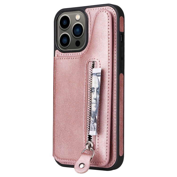 For iPhone 13 Pro Max Solid Color Double Buckle Zipper Shockproof Phone Case